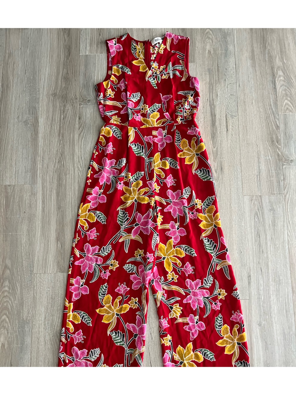 Diane Von Furstenberg Women’s Red Floral Jumpsuit Pink & Yellow Accents Silk  6
